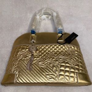 Versace metallic gold bag w shoulder strap & tags